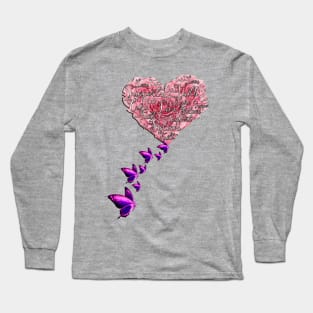 Inspirational Rose Heart & Support Butterflies Long Sleeve T-Shirt